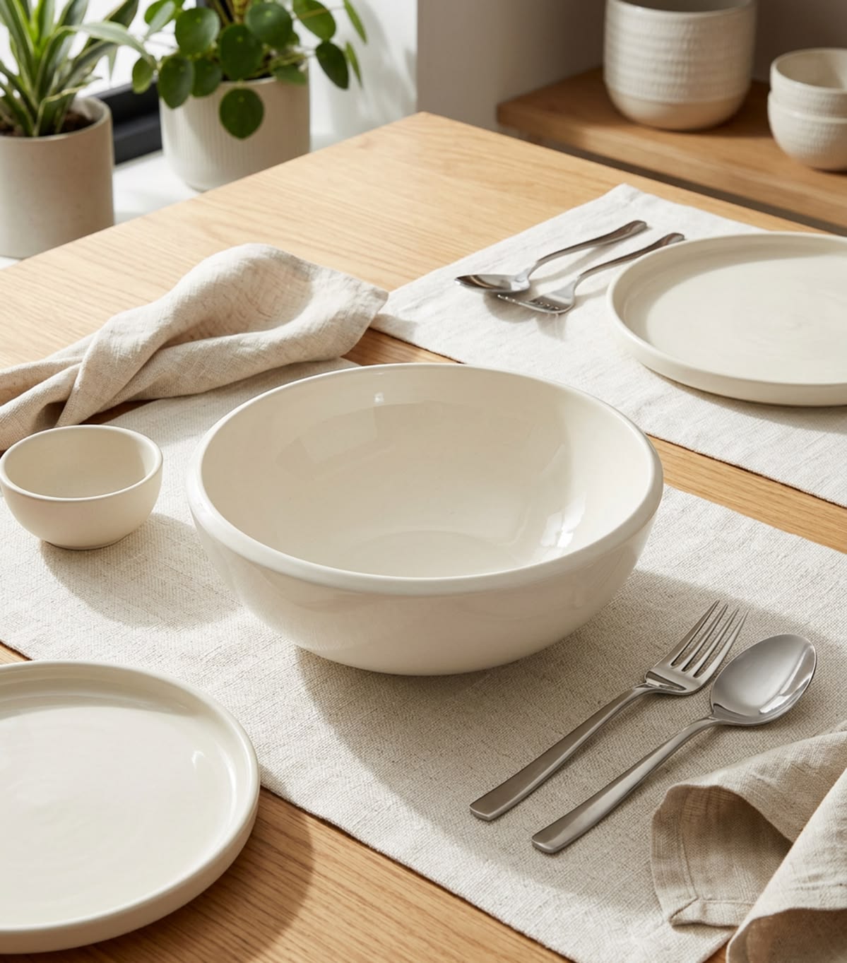 Wooden Table White Bowl